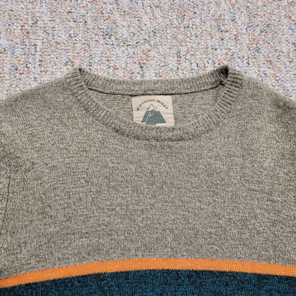 O'Hanlon Mills Sweater Men Large Multi Striped Crewneck Lambs Wool Blend Outdoor